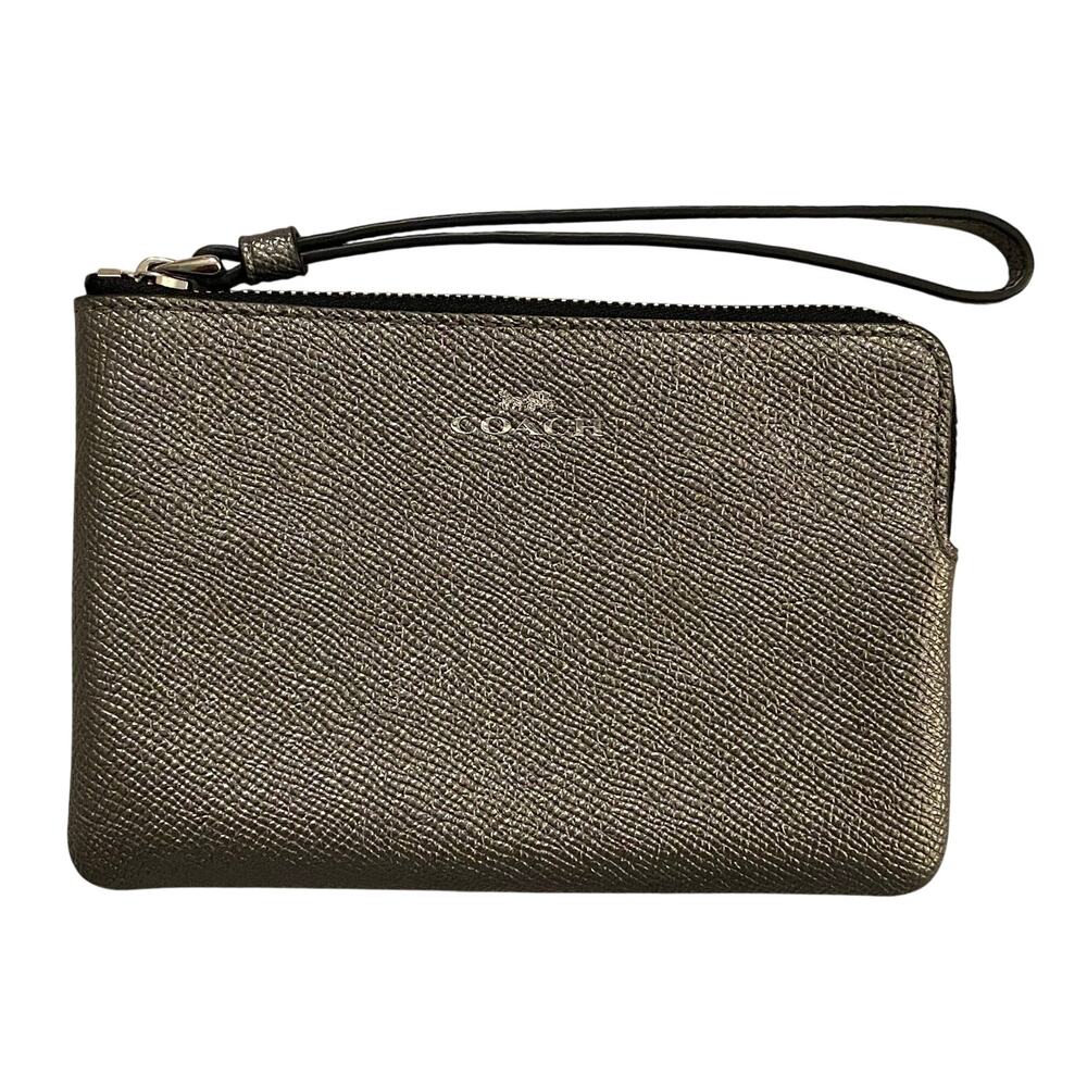 COACH Silver Metallic Corner Zip Wristlet